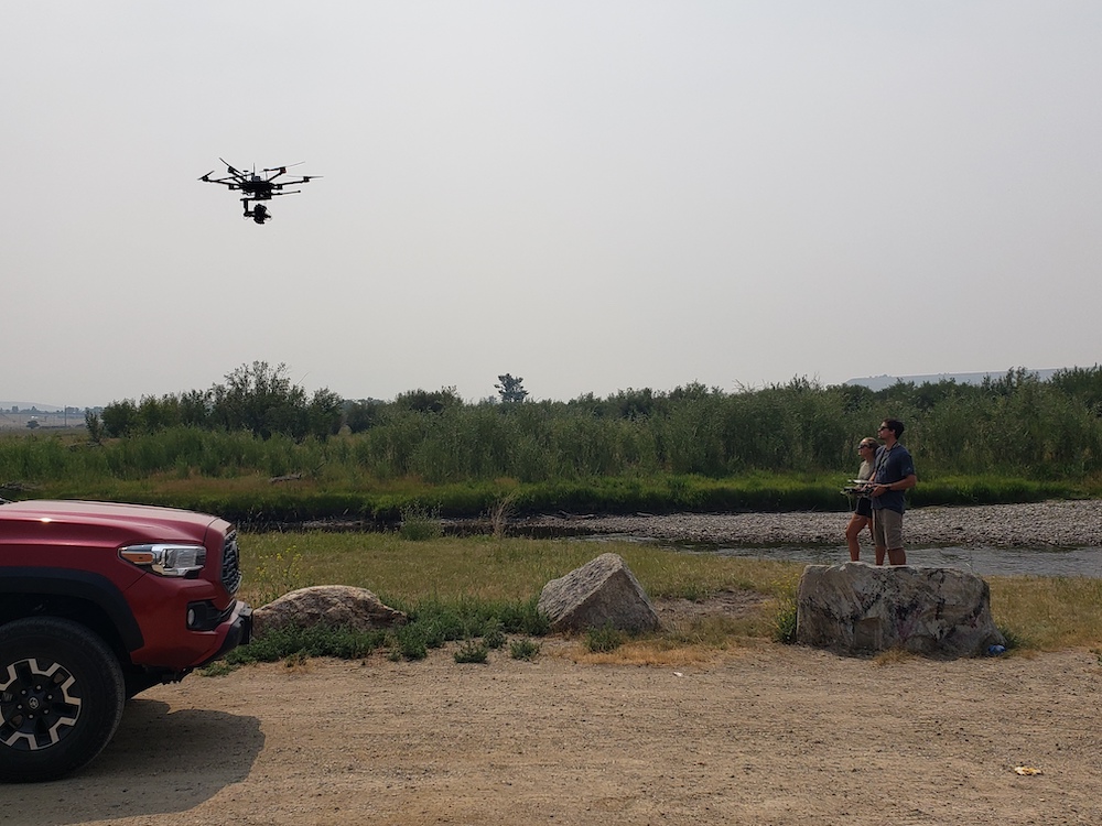Riley Logan flies a drone as part of the Big Diel