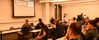 Montana teachers watch a presentation by SMART FIRES researchers and outreach professionals