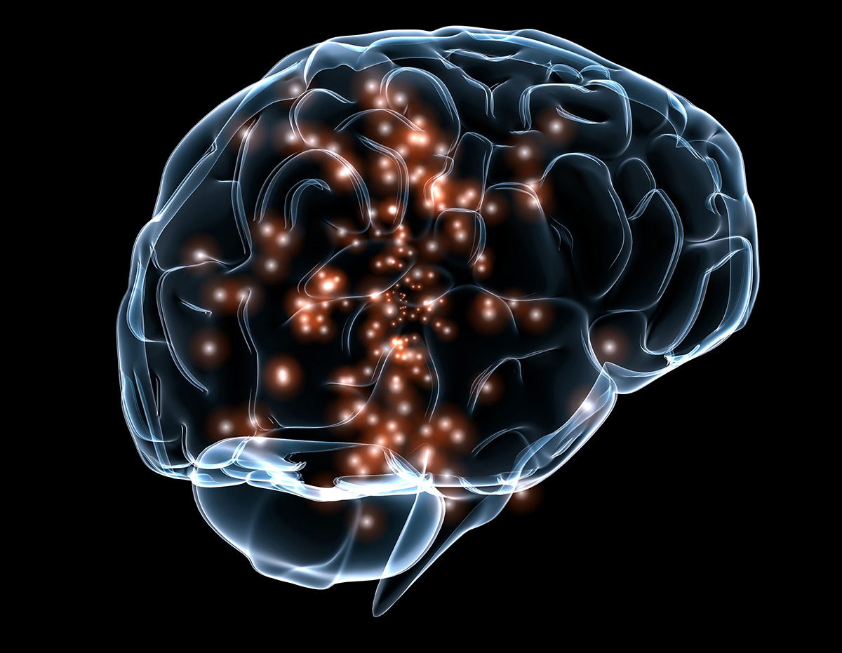 illustration of a brain showing neural activity